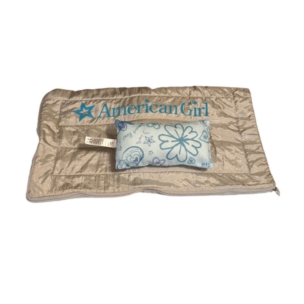2011 American Girl Doll Cozy Sleeping Bag Pillow Set Silver Floral Travel Case